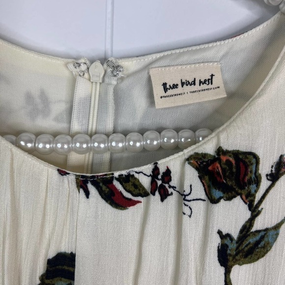 Third Bird Nest Cream and Floral 100% Rayon Flutter Sleeve Jumper SZ L - Picture 5 of 10